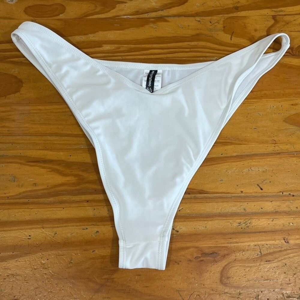 Pretty Little Thing White High Cut Bikini Bottom Womens 10 Swim Brazilian